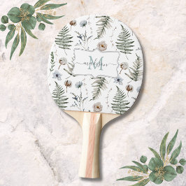 Raquete De Ping Pong Flores Monogramas e Folhas de Fern