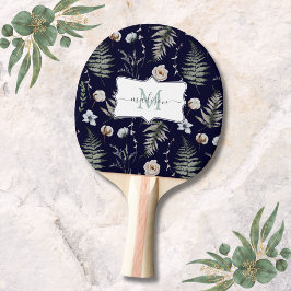 Raquete De Ping Pong Flores Monogramas e Folhas de Fern
