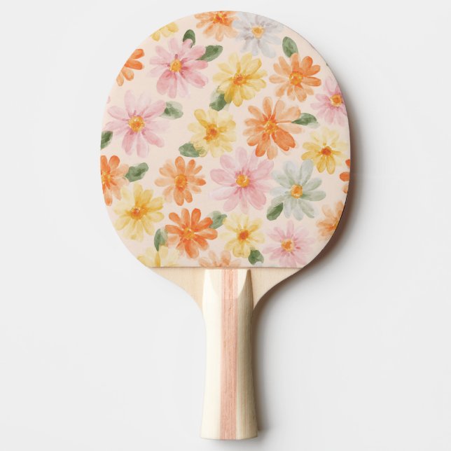 Raquete De Ping Pong Flores Rosa Amarelo Azul Pêssego (Frente)