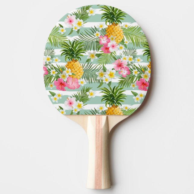 Raquete De Ping Pong Flores Tropicais E Abacaxi Em Litas (Frente)