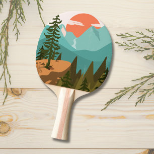 Raquete De Ping Pong Floresta Abstrata Moderna, Montanhas e Nascer do S