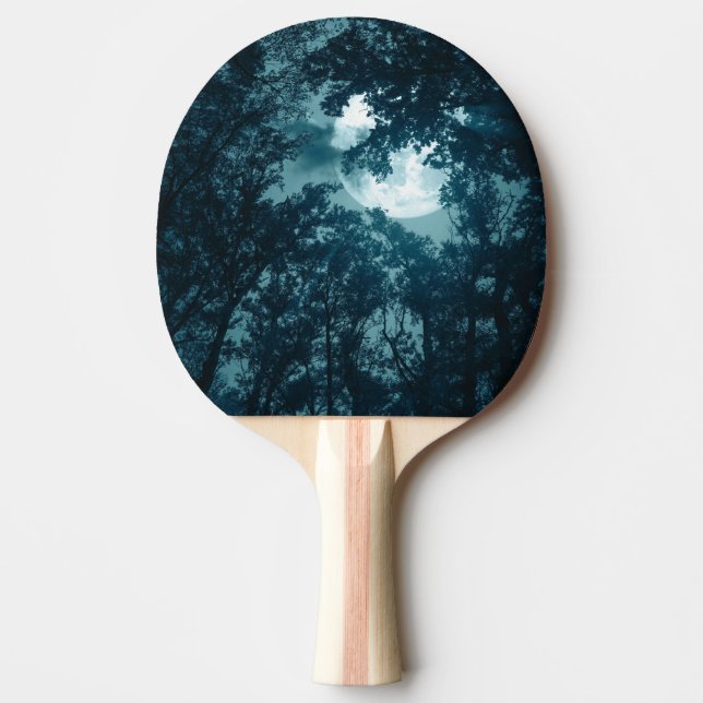 Raquete De Ping Pong Floresta Noturna Encantadora com Lua Cheia (Frente)