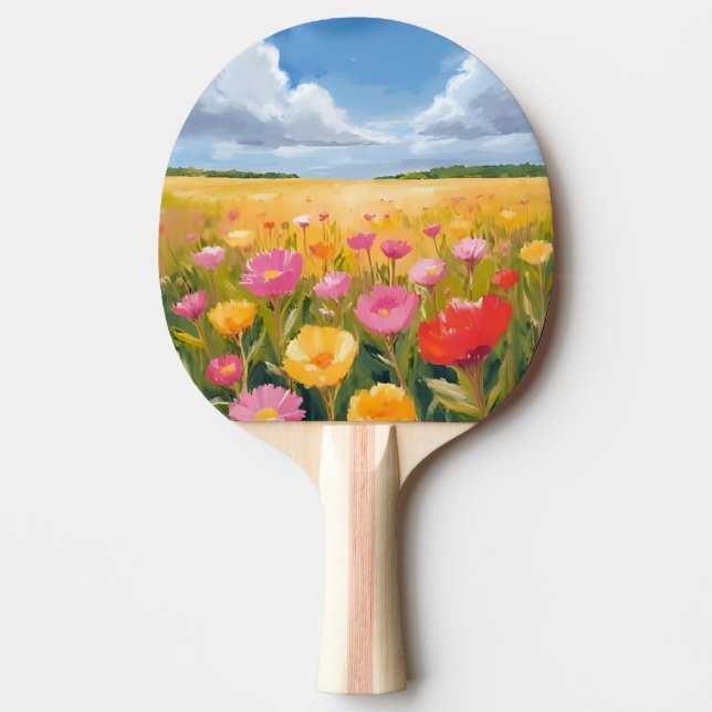 Raquete De Ping Pong Flower Field Landscape Painting (Frente)