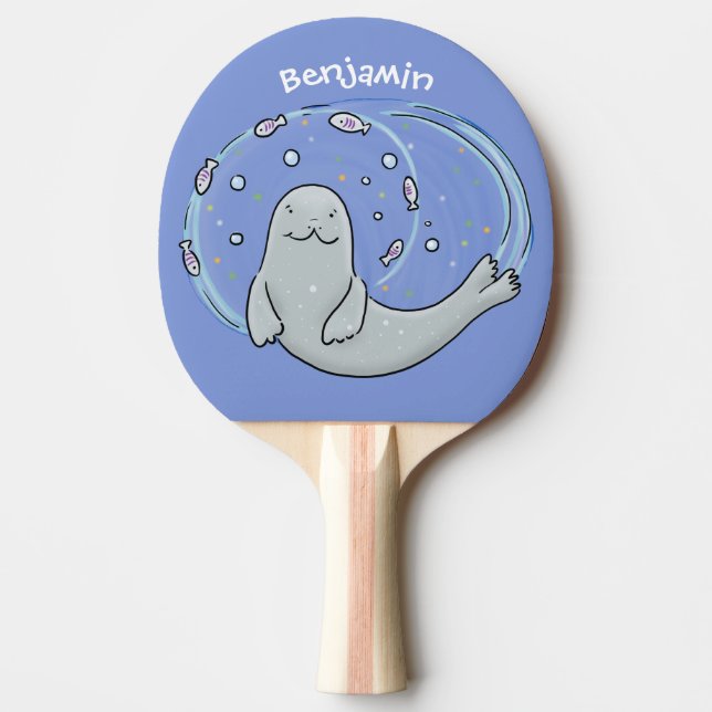 Raquete De Ping Pong Foca-branca e ilustração de desenho animado de azu (Frente)