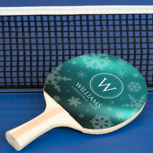 Raquete De Ping Pong Folha azul esfria Escamas de neve Monograma Nome