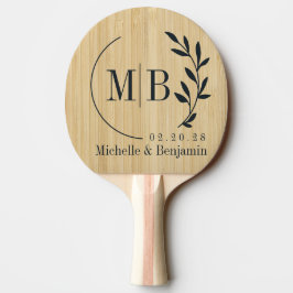 Raquete De Ping Pong Folha de Bambu Leve Monograma de Casamento
