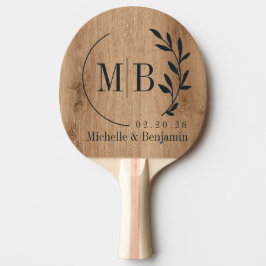 Raquete De Ping Pong Folha de Madeira de Teca Clara Monograma de Casame