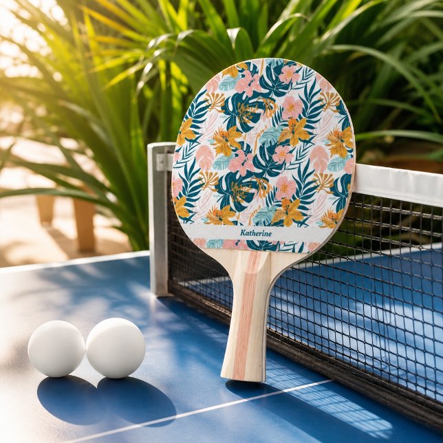 Raquete De Ping Pong Folhas Flores Tropicais Boho (Criador carregado)