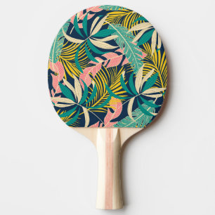 Raquete De Ping Pong Folhas tropicais coloridas: padrão de verão.