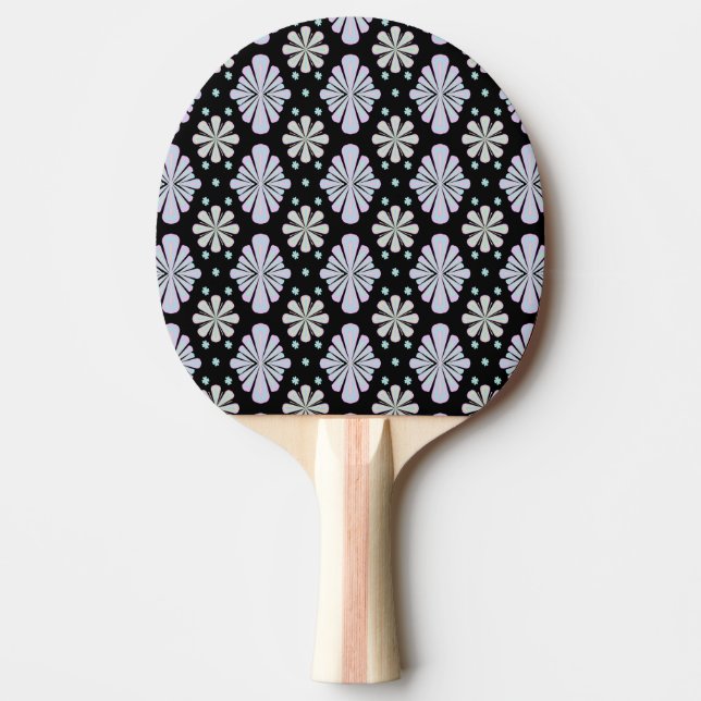 Raquete De Ping Pong Formas florais pastéis em um fundo preto (Frente)