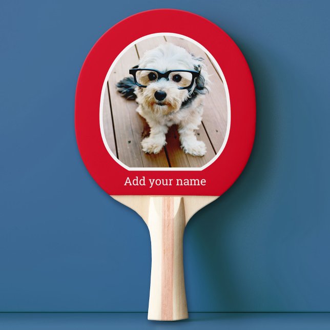 Raquete De Ping Pong Foto com quadro simples - texto moderno branco ver (Custom Pink Pong Paddle)