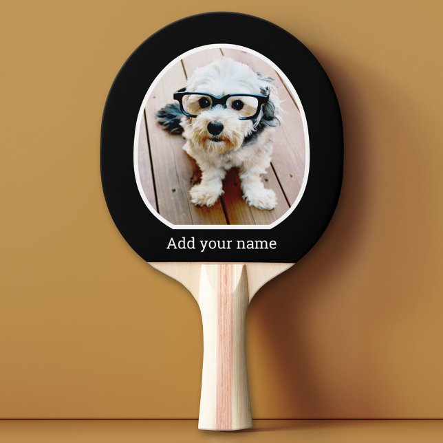 Raquete De Ping Pong Foto com quadro simples - texto moderno preto bran (Custom Pink Pong Paddle)