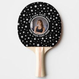 Raquete De Ping Pong Foto Personalizada com Círculo de Pérolas em Preto