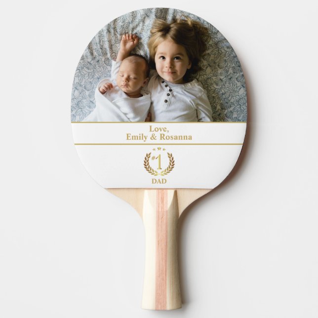 Raquete De Ping Pong Foto personalizada do Pai nº 1 Dourado Wreath (Frente)