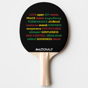 Raquete De Ping Pong Fruta ESPIRITUAL hebraico personalizado PRETO