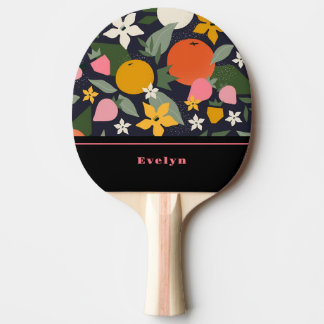 Raquete De Ping Pong Frutas de Flores Negras Negras Personalizadas