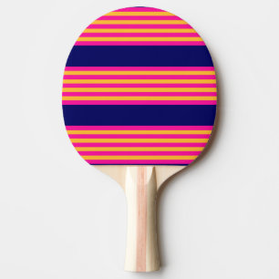 Raquete De Ping Pong Fuchsia e listras amarelas com azul-marinho