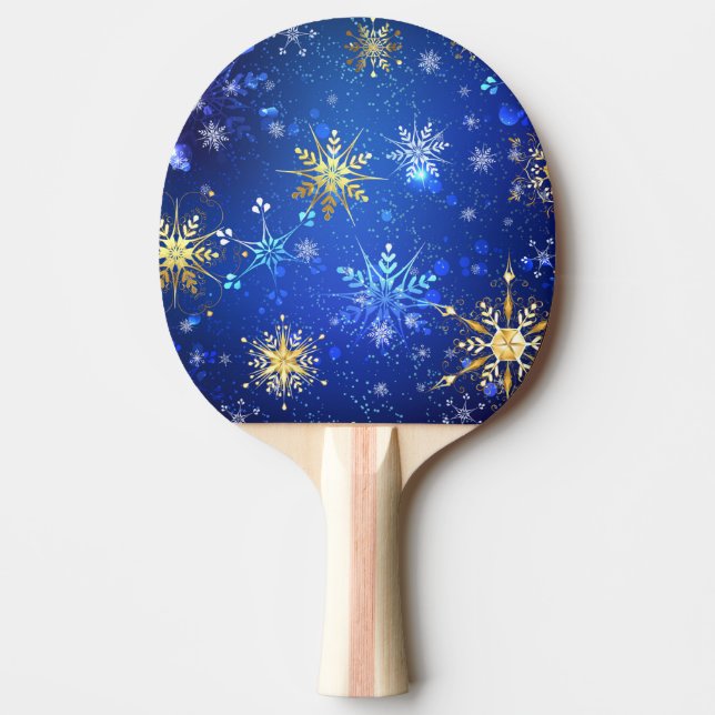Raquete De Ping Pong Fundo Azul XMAS com Flocos de Neve Ouro (Frente)