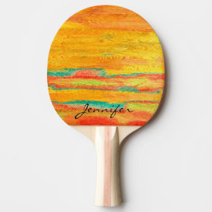 Raquete De Ping Pong Fundo Colorido de Madeira Moderna e Graça