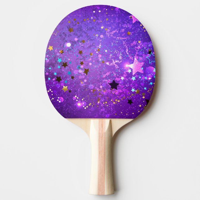 Raquete De Ping Pong Fundo de folhas roxas com estrelas (Frente)