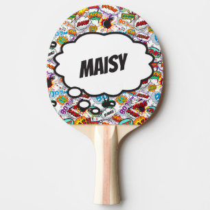 Raquete De Ping Pong Fundo de Nome Personalizado História em Quadrinhos