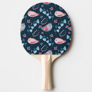 Raquete De Ping Pong Galinhas Folk: Padrão Sem Costura De Aquarela.