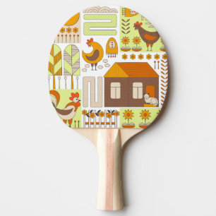 Raquete De Ping Pong Galo, galinhas, desenho floral geométrico.