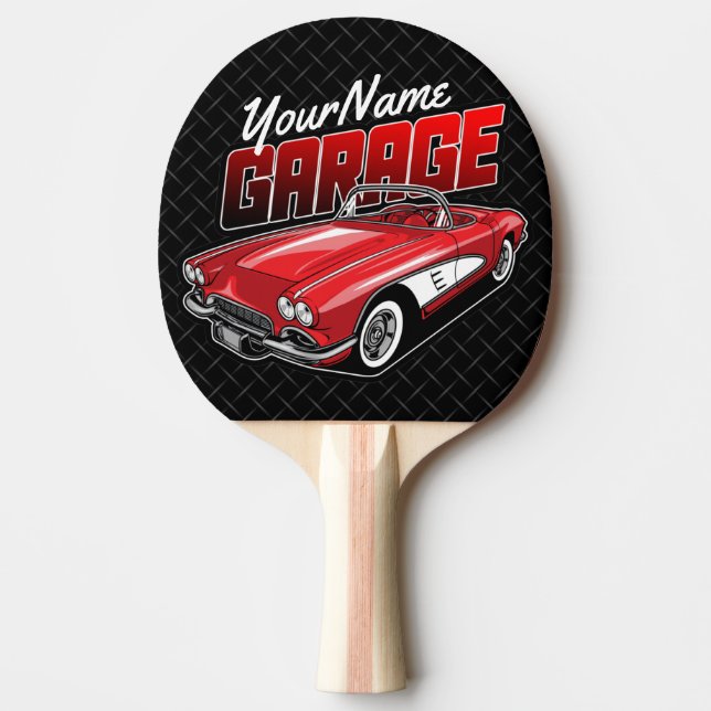 Raquete De Ping Pong Garagem de Carro Esportivo Vermelho Clássico 1961  (Frente)
