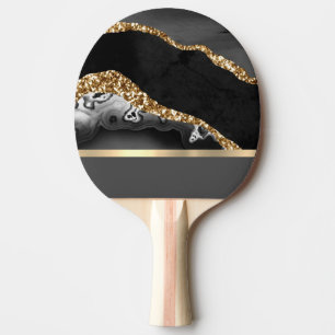 Raquete De Ping Pong Garganta Design de mármore preto e Dourado