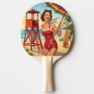Raquete De Ping Pong Garota Salvavidas de Praia Vintage Pin Up