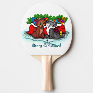 Raquete De Ping Pong Gatinho e puppy, XMas feliz