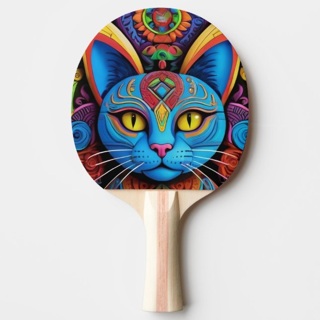 Raquete De Ping Pong Gato Abstrato Com Olhos Amarelos (Frente)