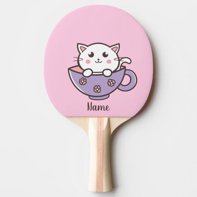 Raquete De Ping Pong Gato branco na caneca (Frente)