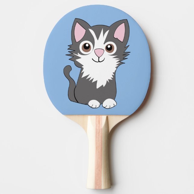 Raquete De Ping Pong Gato cinza e branco (Frente)