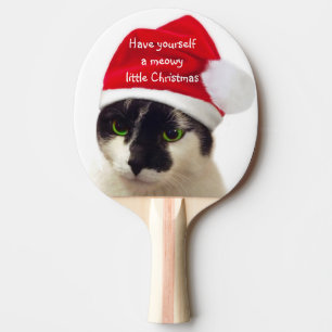 Raquete De Ping Pong Gato com chapéu do papai noel