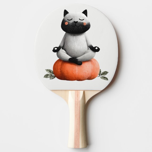 Raquete De Ping Pong Gato de Halloween na Design de Pumpkin (Frente)