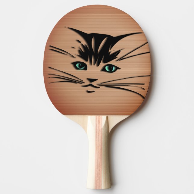 Raquete De Ping Pong Gato de Olhos Verdes Rústico  (Frente)