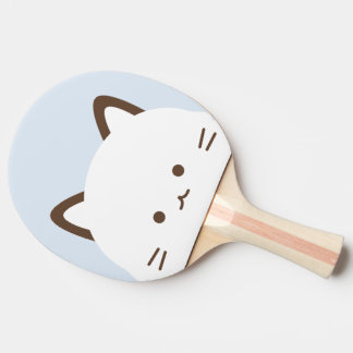 Raquete De Ping Pong Gato de rosto fofo com fundo azul pastel