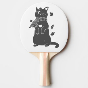 Raquete De Ping Pong Gato em cachecol se prepara para o inverno - Escol