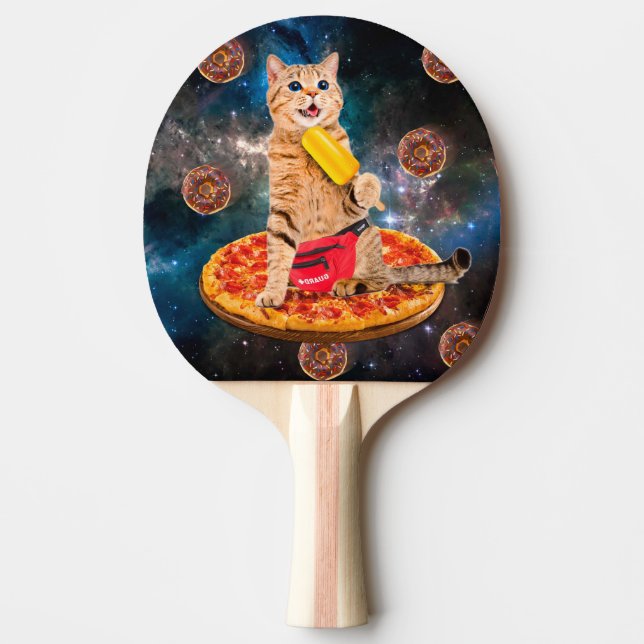Raquete De Ping Pong Gato em pizza comendo gelo (Frente)