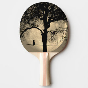 Raquete De Ping Pong Gato em uma lua cheia de fio