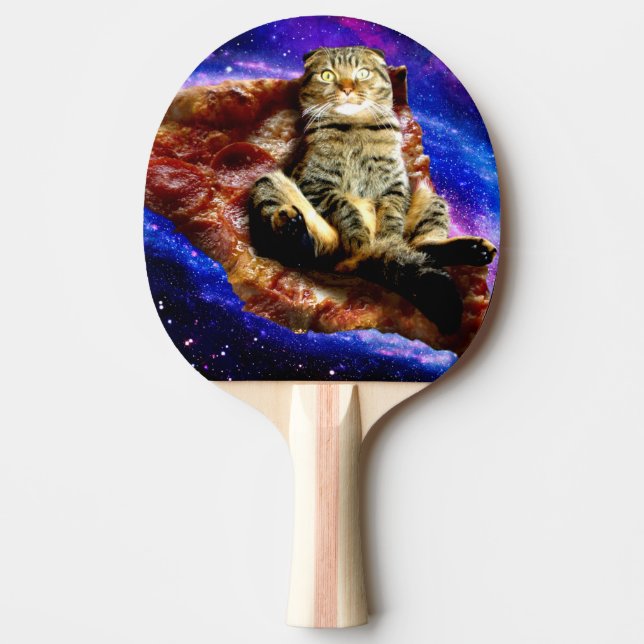 Raquete De Ping Pong Gato espacial deitado numa pizza (Frente)