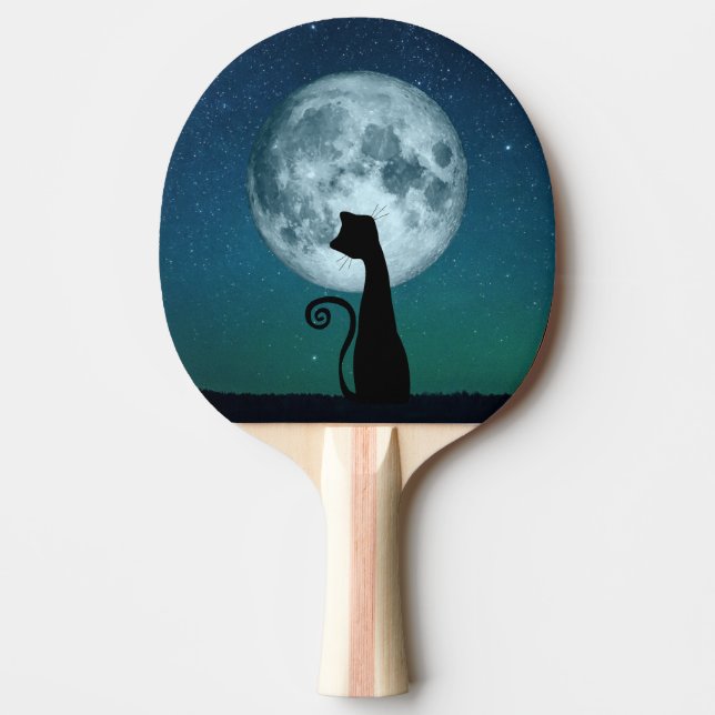 Raquete De Ping Pong Gato Negro Em Pino De Pino À Lua (Frente)