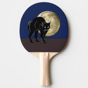 Raquete De Ping Pong Gato Preto De Vassoura Do Halloween Numa Noite De