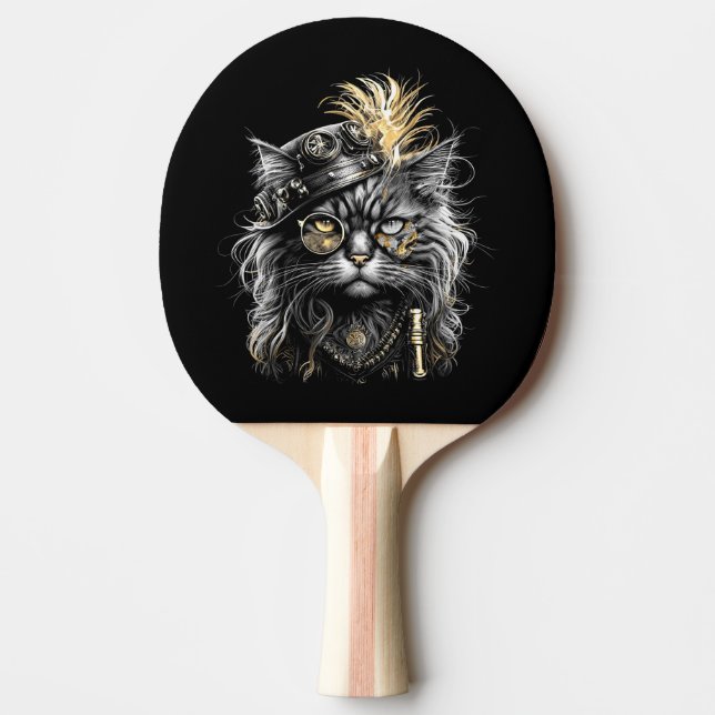 Raquete De Ping Pong Gato Steampunk Incrível  (Frente)