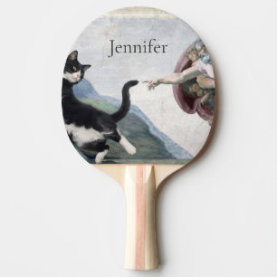 Raquete De Ping Pong Gato Tuxedo Tocando a Pata Divina