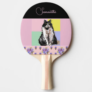 Raquete De Ping Pong Gatos de Gato Tuxedo Meninas Rosa Pastel Personali