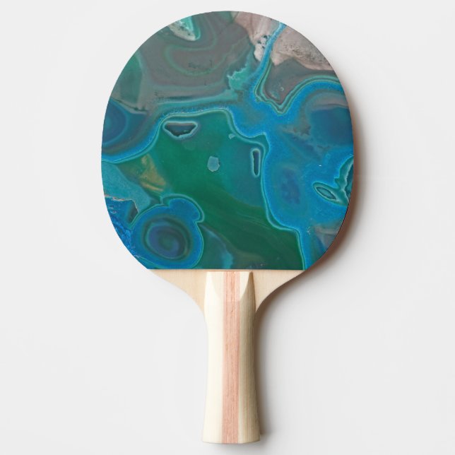 Raquete De Ping Pong Gemstone Swirled Blue Marble Abstrato (Frente)