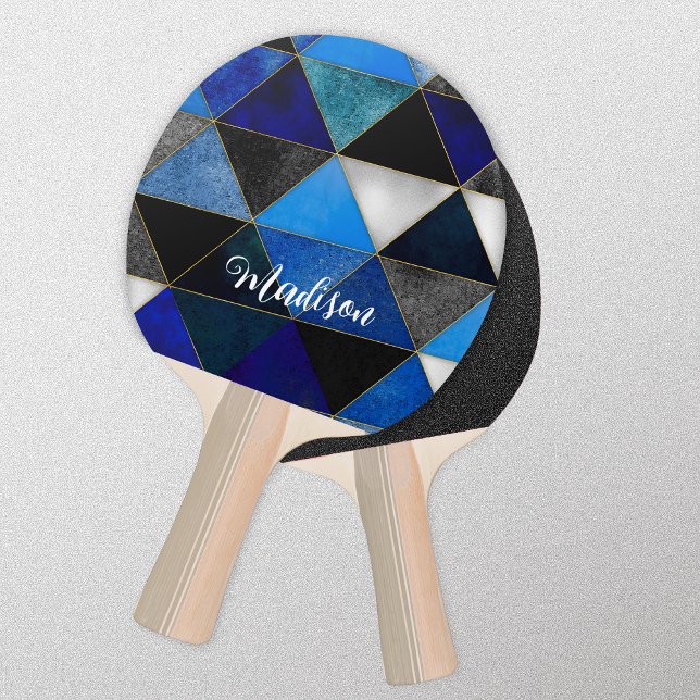 Raquete De Ping Pong Geométrico cinza azul-turquesa (Criador carregado)
