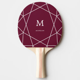 Raquete De Ping Pong Geométrico e Monograma Brancos Modernos   Merlot